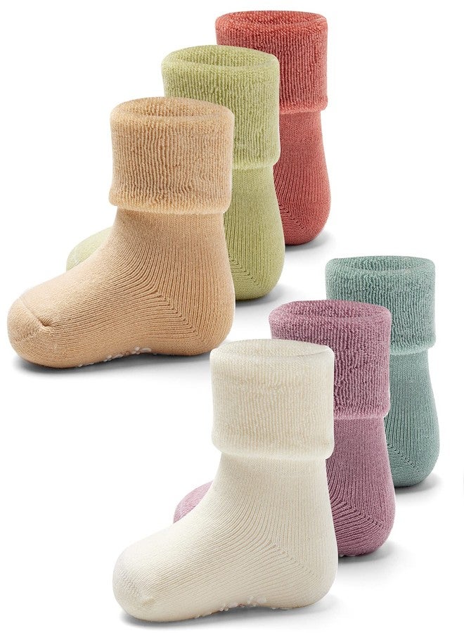 Aisyee Toddler Girls Non Slip Winter Warm Socks with Grips for Baby Girls Non Skid Terry Socks 6 Pack 2-4 Years - Image 1